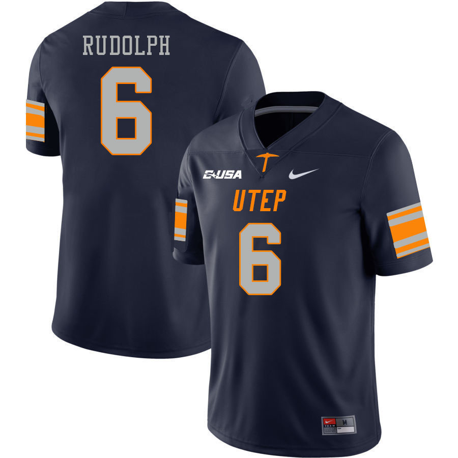Men-Youth #6 Jalen Rudolph UTEP Miners 2023 College Football Jerseys Stitched Sale-Navy